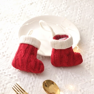 Mini red knit Christmas socks for cutlery holders and holiday tree hanging decor