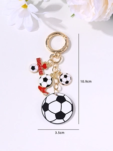 Detailed view of soccer keychain with dimensions showing 10.9cm height and 3.5cm width