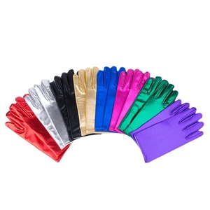 Guantes punk cortos de cuero de charol elástico en 8 colores de acabado metálico