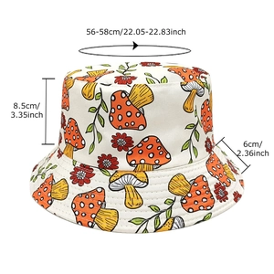Cappello da pescatore con stampa funghi, 56-58cm, per protezione solare esterna e casual