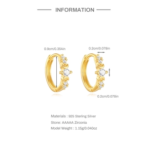 Detail showing 925 sterling silver gold earrings with moon and zirconia specifications