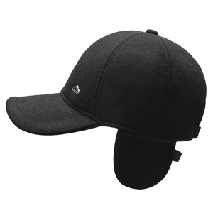 Winter wool baseball cap for men with ear flaps and silver mountain logo detail