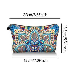 Mandala pattern makeup bag with size dimensions 22x13.5cm on white background