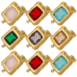 Rectangular zircon pendant and earring set in various colors with gold plating finish