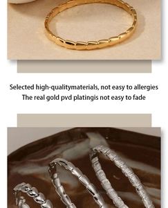 Detail of PVD gold plated stainless steel bangles showing anti-tarnish and non-fading surface