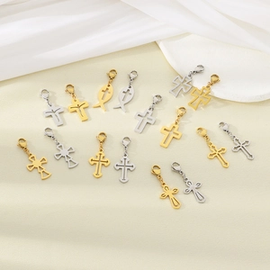 Detailed collection of hollow cross and fish pendants in gold and silver stainless steel