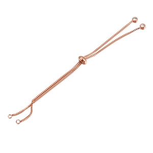 Macro shot of rose gold box chain with sliding adjuster bead and sparkling crystals
