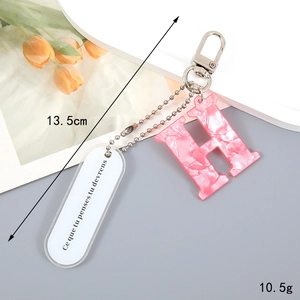 Pink marble acrylic letter H keychain with metal ring, length 13.5cm and weight 10.5g