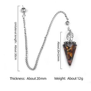 Tree of Life Orgone pendant with tiger eye stones and silver chain dimensions