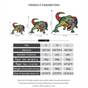 Irregular wooden bird puzzle size guide and product parameters chart for adults