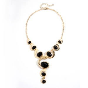 Retro geometric gold necklace with black oval stones in a unique spiral design