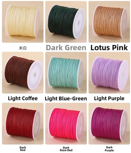 Close-up of 9 colors of 0.8mm nylon cord spools for DIY jewelry weaving and crafts