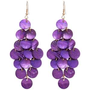 Elegant purple shell geometric tassel earrings with gold dangling hooks for beach resort