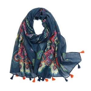 Bohemian Tassel Scarf For Women Long Voile Sun Protection Shawl Vintage Ethnic Paisley Printed Beach Wrap Travel Accessory