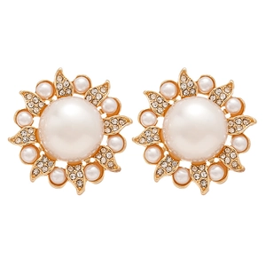 Vintage Baroque sunflower earrings with pearls and rhinestones on gold base