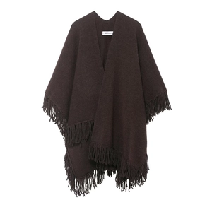 Women Knitted Poncho Cape With Tassels Chunky Polyester Solid Color Autumn Winter Outerwear Casual Stylish