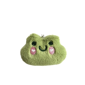Cute green frog plush coin purse with silver metal kiss lock and embroidered heart cheeks
