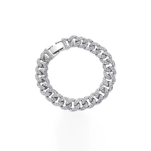 Bracelet gourmette argenté serti de strass brillants avec un fermoir boîte sécurisé