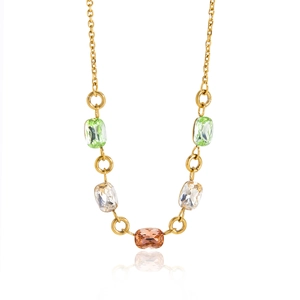 Elegante collana in titanio dorato con cinque pietre preziose colorate su catena sottile