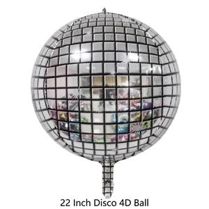 Shiny 22-inch silver 4D disco ball balloon with mirror grid texture for party decor