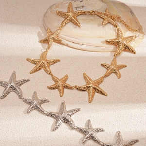 Starfish pendant necklace in gold and silver finish with hammered metal texture