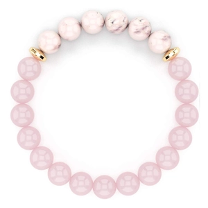 Macro view of beaded yoga bracelet featuring pink crystal and natural stone beads