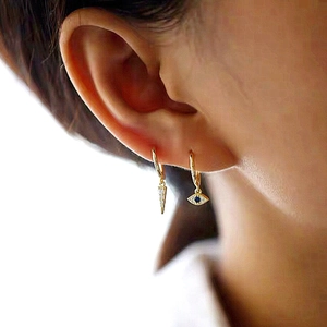 Élégantes boucles d'oreilles œil porte-bonheur en argent S925 doré avec cristaux bleus