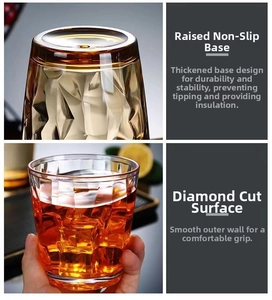 Detail of diamond texture acrylic cup with thickened non-slip base and amber finish