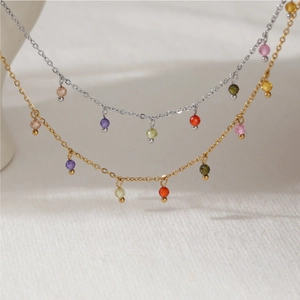 Stainless Steel Necklace Bracelet And Anklet With Colorful Faceted Beads Minimalist Fashion Jewelry Accessories For Women