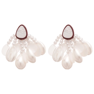 Bohemian shell starfish drop earrings with white pearls and sterling silver needles