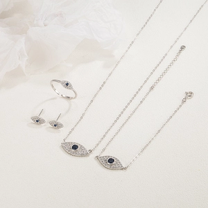 S925 sterling silver Evil Eye jewelry set including necklace, bracelet, ring and earrings