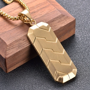 Men's hip hop gold hexagonal pendant necklace with tire pattern and brushed metal finish