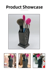 Detailed view of gothic coffin makeup brush holder with intricate spider web relief pattern