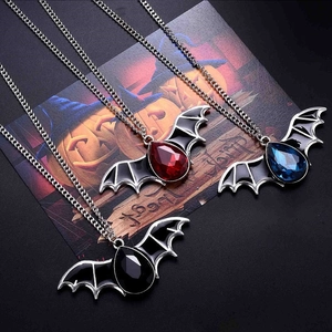 Bat Pendant Necklace Alloy Enamel Water Drop Rhinestone Gothic Punk Halloween Jewelry For Women Men