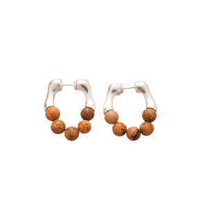 Boucles d'oreilles vintage en argent avec cinq perles en pierre naturelle mouchetée
