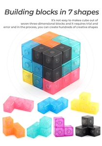 Macro view of 7 colorful magnetic soma cube blocks for creative 3D puzzle building