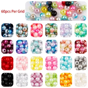 24 colors 6mm ABS pearl beads set for DIY jewelry making with 60 pieces per grid