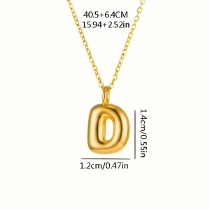 Collana con pendente lettera D dorata stile palloncino in acciaio inox con dimensioni