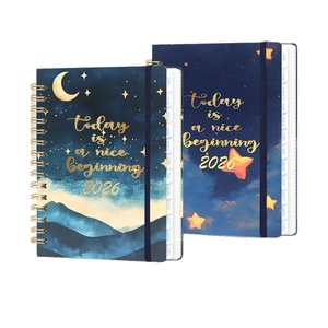 2026 planner A5 spiral notebook with starry sky cover and monthly index tabs