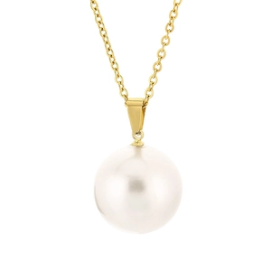 Elegant gold titanium steel necklace featuring a large round white pearl pendant for women