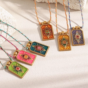 18K gold-plated stainless steel evil eye necklaces with colorful woven rope chains