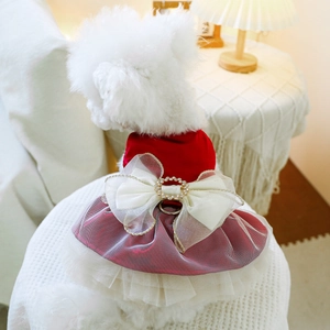 Dog Dress Princess Tutu Lace Mesh Skirt With Bowknot Embroidery For Small Medium Dogs Puppies Birthday Party Holiday Cute