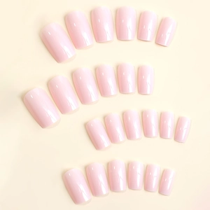 Glossy light pink press-on nails set of 24 pieces with jelly finish texture