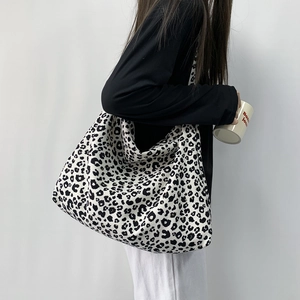 Leopard Print Corduroy Crossbody Bag Large Capacity Tote Shoulder Handbag With Zipper For Women Casual Daily Use