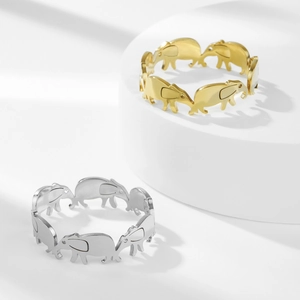 Elephant Hollow Out Open Adjustable Ring 18K Gold Plated 304 Stainless Steel Jewelry Fashion Animal Style Unisex