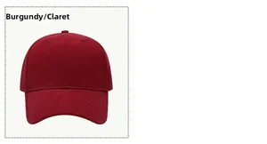 Detail view of the claret cotton baseball cap with a classic curved brim design