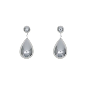 Polished silver teardrop earrings in minimalist hollow bead design for women