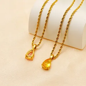 Minimalist 18K gold plated rope chain necklace with elegant teardrop zircon pendants