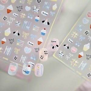 Cute Cartoon Dog Cat Nail Art Stickers Ultra Thin Adhesive Macaron Colors Manicure Decoration Japanese Style