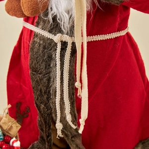 Classic red Santa Claus doll figurine with woven belt for Christmas window decoration